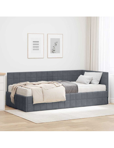 Struttura Letto Angolare con Materasso 2 pz Grigio Velluto