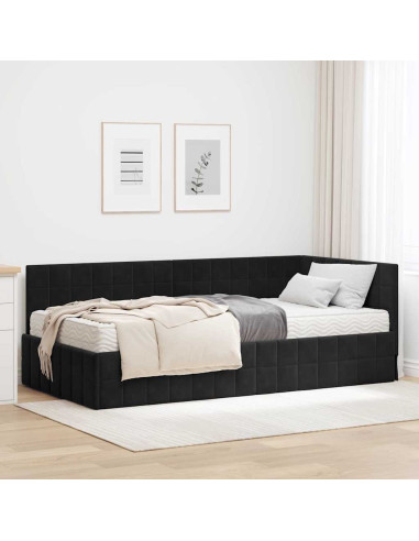 Struttura Letto Angolare con Materasso 2 pz Nero Velluto