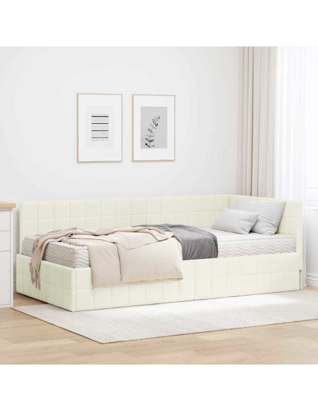 Struttura Letto Angolare con Materasso 2 pz Crema Velluto