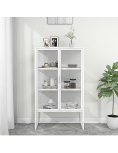 Credenza Alta Bianca 80x35x135 cm Acciaio e Vetro Temperato