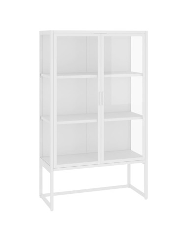Credenza Alta Bianca 80x35x135 cm Acciaio e Vetro Temperato