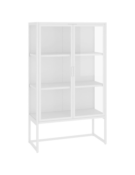Credenza Alta Bianca 80x35x135 cm Acciaio e Vetro Temperato