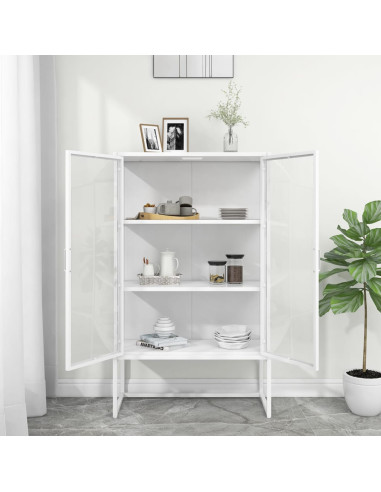 Credenza Alta Bianca 80x35x135 cm Acciaio e Vetro Temperato