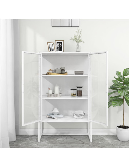 Credenza Alta Bianca 80x35x135 cm Acciaio e Vetro Temperato