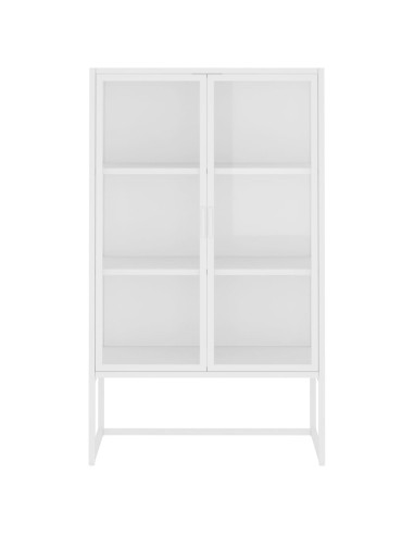 Credenza Alta Bianca 80x35x135 cm Acciaio e Vetro Temperato