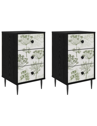 Armadio da Notte GOTHA 2 pz Rovere Nero 36 x 33 x 61 cm