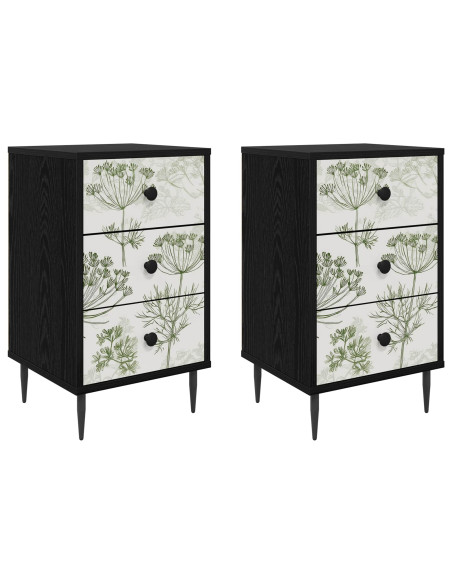 Armadio da Notte GOTHA 2 pz Rovere Nero 36 x 33 x 61 cm