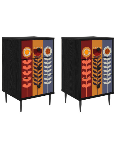 Armadio da Notte ESSEN 2 pz Rovere Nero 36 x 33 x 61 cm