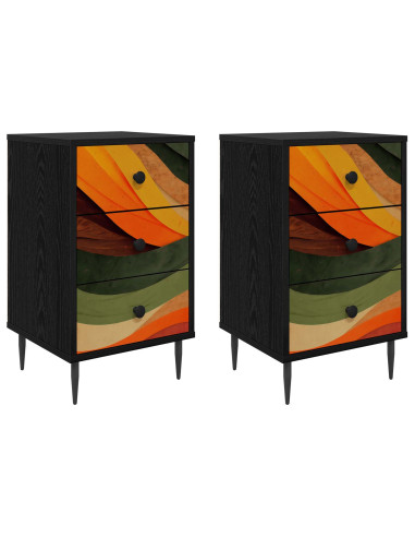 Armadio da Notte BONN 2 pz Rovere Nero 36 x 33 x 61 cm