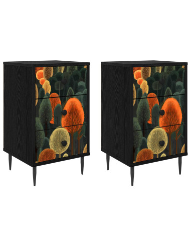 Armadio da Notte ZAANDAM 2 pz Rovere Nero 36 x 33 x 61 cm