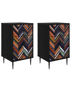 Armadio da Notte OMMEN 2 pz Rovere Nero 36 x 33 x 61 cm 2