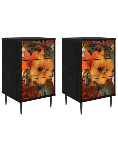 Armadio da Notte GENNEP 2 pz Rovere Nero 36 x 33 x 61 cm 2