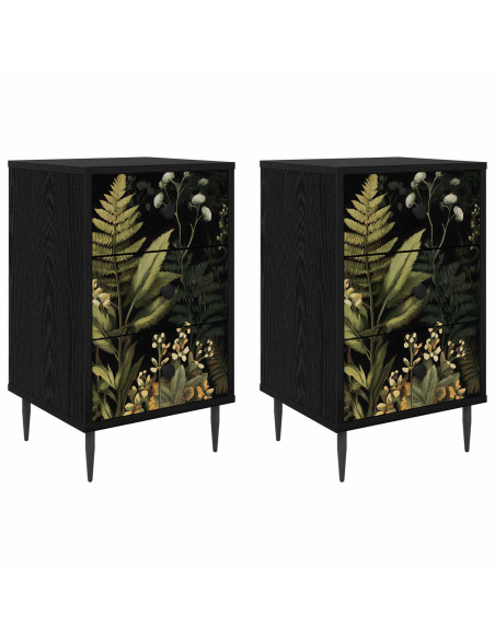Armadio da Notte RHENEN 2 pz Rovere Nero 36 x 33 x 61 cm