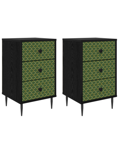Armadio da Notte GELEEN 2 pz Rovere Nero 36 x 33 x 61 cm