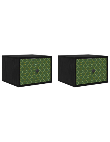 Mobiletto da comodino a parete GELEEN 2 pz Rovere Nero