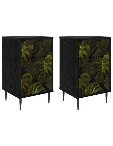 Armadio da Notte ELBURG 2 pz Rovere Nero 36 x 33 x 61 cm