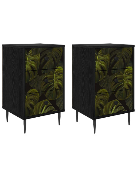 Armadio da Notte ELBURG 2 pz Rovere Nero 36 x 33 x 61 cm