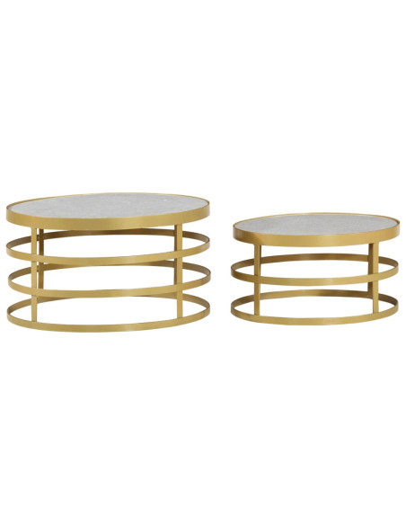 Set Tavolini da Salotto 2 pz Marmo Ottone e Bianco