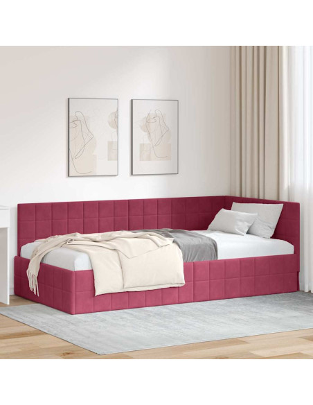 Cornice del letto ad angolo Rosso Vino 90 cm x 200 cm Velluto