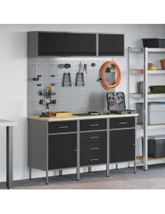 Set di mobili da lavoro con cassetto con blocco 8 pz Nero