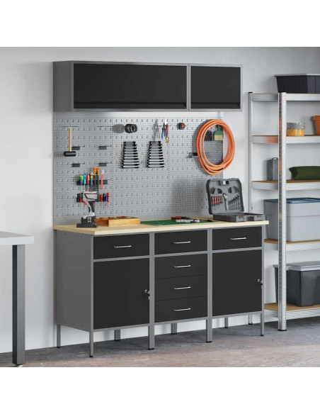 Set di mobili da lavoro con cassetto con blocco 8 pz Nero