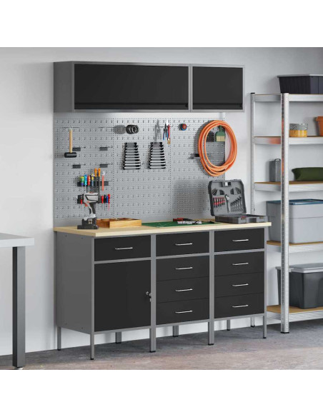 Set di mobili da lavoro con cassetto con blocco 8 pz Nero