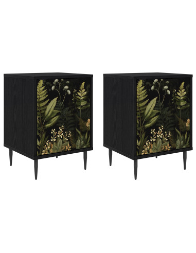 Armadio da Notte RHENEN 2 pz Rovere Nero 36 x 33 x 51 cm