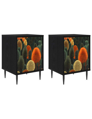 Armadio da Notte ZAANDAM 2 pz Rovere Nero 36 x 33 x 51 cm