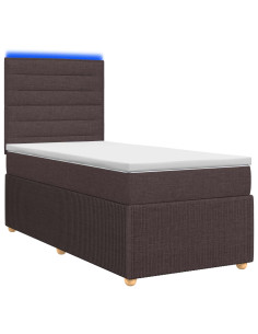 Letto Box Spring LED con Materasso Marrone Scuro 100 x 200 cm