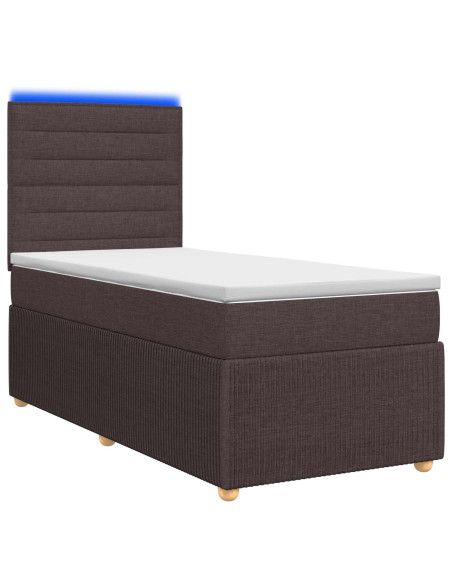 Letto Box Spring LED con Materasso Marrone Scuro 100 x 200 cm