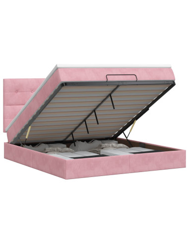 Letto ottomano con materasso Rosa 180 x 200 cm Velluto