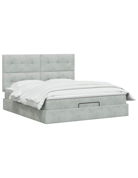 Letto ottomano con materasso Grigio Chiaro 180 x 200 cm Velluto