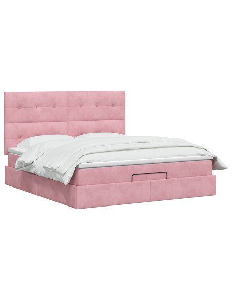 Letto ottomano con materasso Rosa 180 x 200 cm Velluto