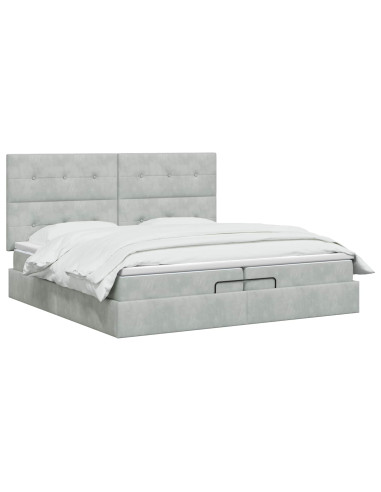 Letto ottomano con materasso Grigio Chiaro 200 x 200 cm Velluto