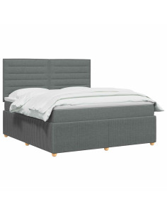 Letto Box Spring LED con Materasso Grigio Scuro 140 x 200 cm 2