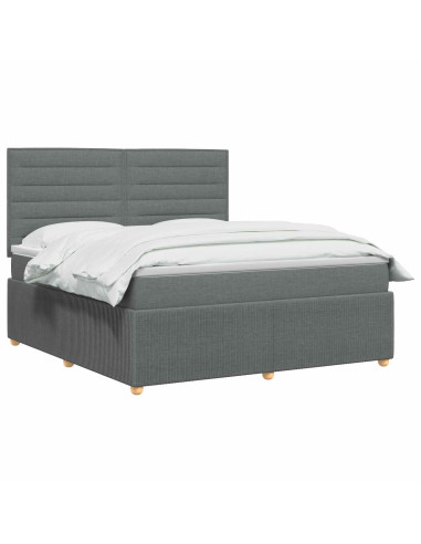 Letto Box Spring LED con Materasso Grigio Scuro 140 x 200 cm