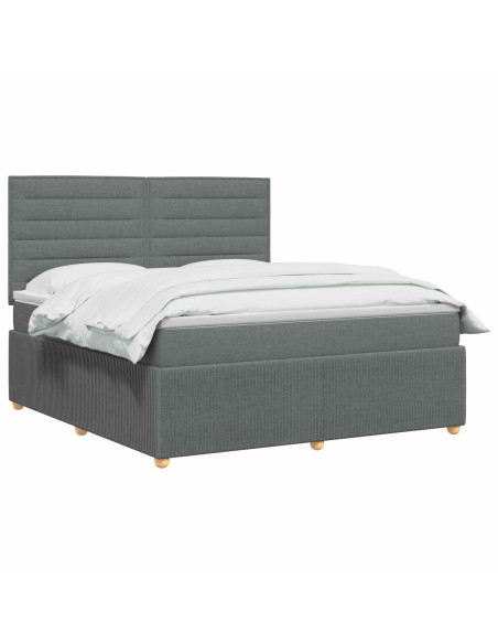 Letto Box Spring LED con Materasso Grigio Scuro 140 x 200 cm