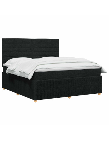 Letto Box Spring LED con Materasso Nero 140 x 200 cm Tessuto