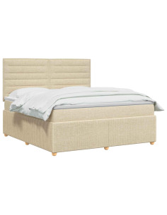 Letto Box Spring LED con Materasso Crema 140 x 200 cm Tessuto 2