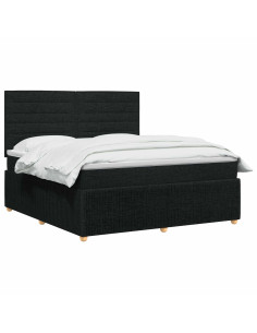 Letto Box Spring LED con Materasso Nero 160 x 200 cm Tessuto 2