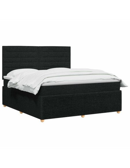 Letto Box Spring LED con Materasso Nero 160 x 200 cm Tessuto