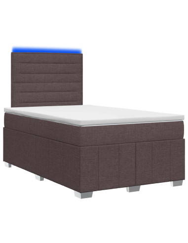 Letto Box Spring LED con Materasso Marrone Scuro 120 x 200 cm