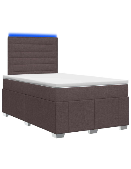 Letto Box Spring LED con Materasso Marrone Scuro 120 x 200 cm