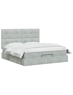 Letto ottomano con materasso Grigio Chiaro 140 x 190 cm Velluto 2