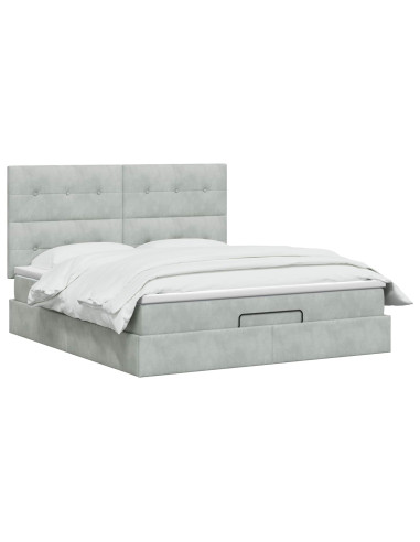 Letto ottomano con materasso Grigio Chiaro 160 x 200 cm Velluto