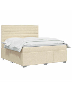 Letto Box Spring LED con Materasso Crema 140 x 190 cm Tessuto 2