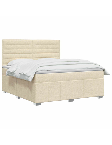 Letto Box Spring LED con Materasso Crema 140 x 190 cm Tessuto