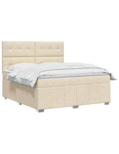 Letto Box Spring LED con Materasso Crema 140 x 190 cm Tessuto 2