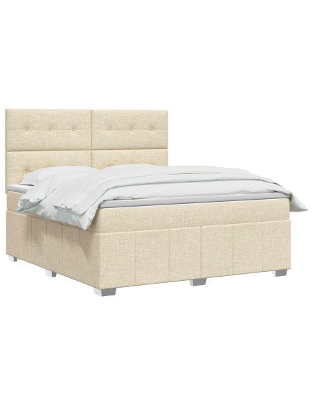 Letto Box Spring LED con Materasso Crema 140 x 190 cm Tessuto