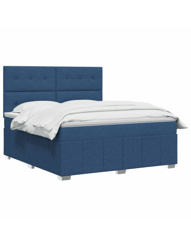 Letto Box Spring LED con Materasso Blu 140 x 190 cm Tessuto